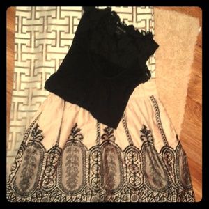 Paraella Tan and Black Skirt with Lace print